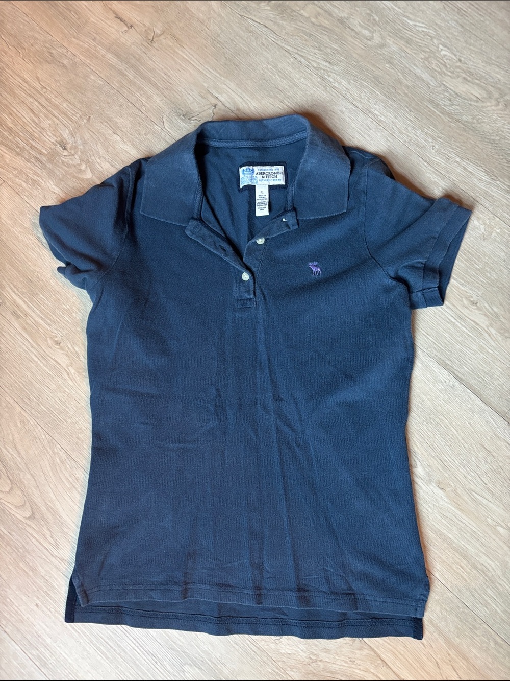 Abercrombie & Fitch Navy Short Sleeve Polo with Purple Logo